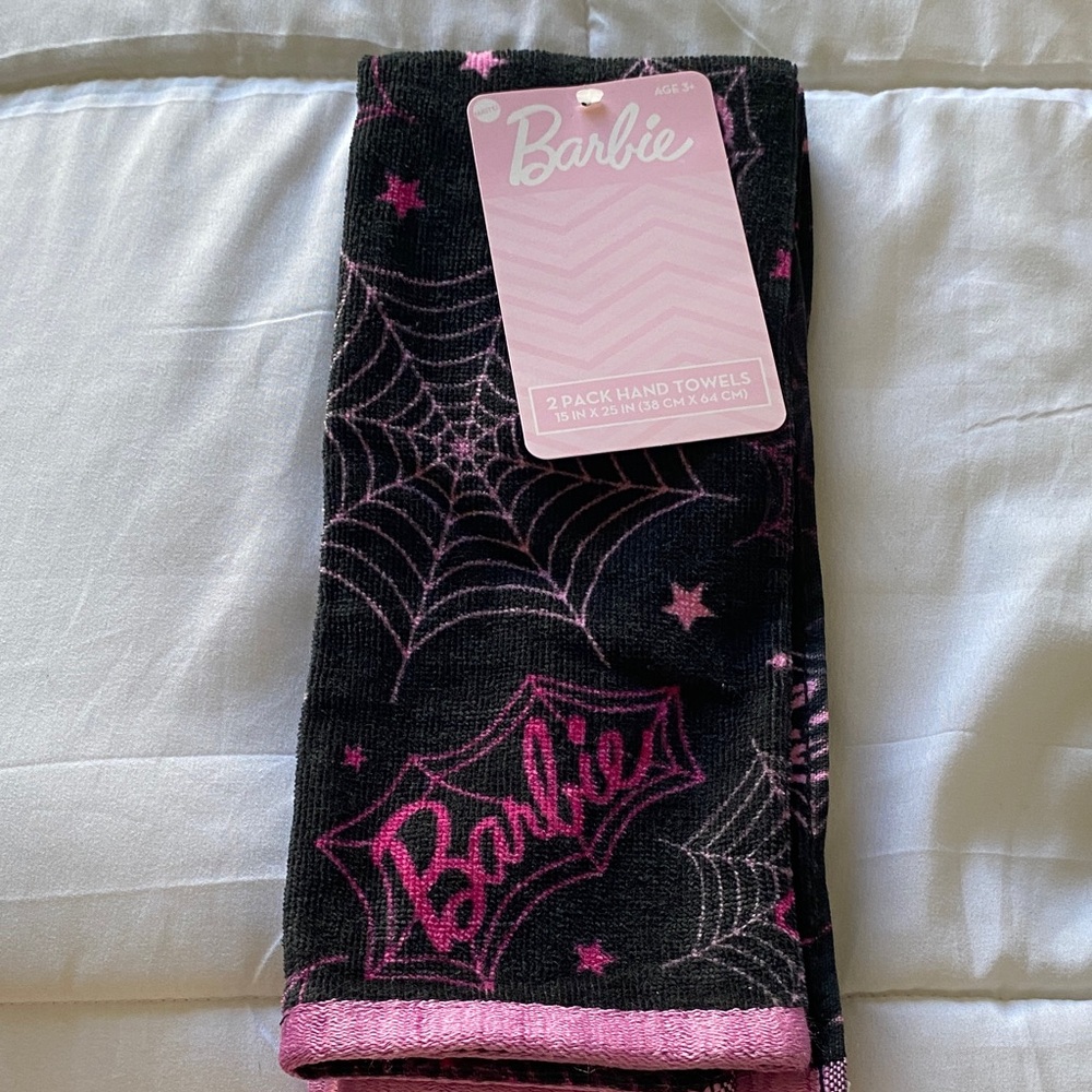 Barbie Pink and Black Starry Hand Towels